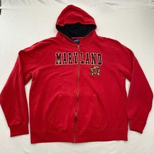 University of Maryland Hoodie Full Zip Terrapins NCAA Grunge Red Mens XL